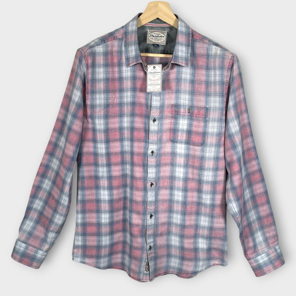 Flag & Anthem Shirt Men’s LARGE Pink Blue Plaid Long Sleeve Light Flannel NWT